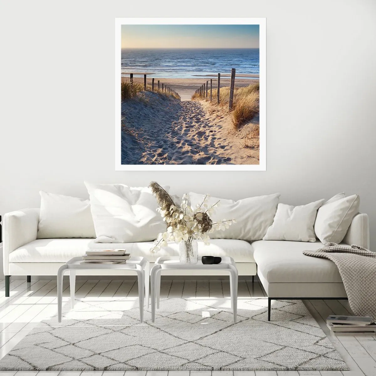 Poster - Das Rauschen des Meeres, der Gesang der Vögel, ein wilder Strand im Gras ... - 30x30 cm