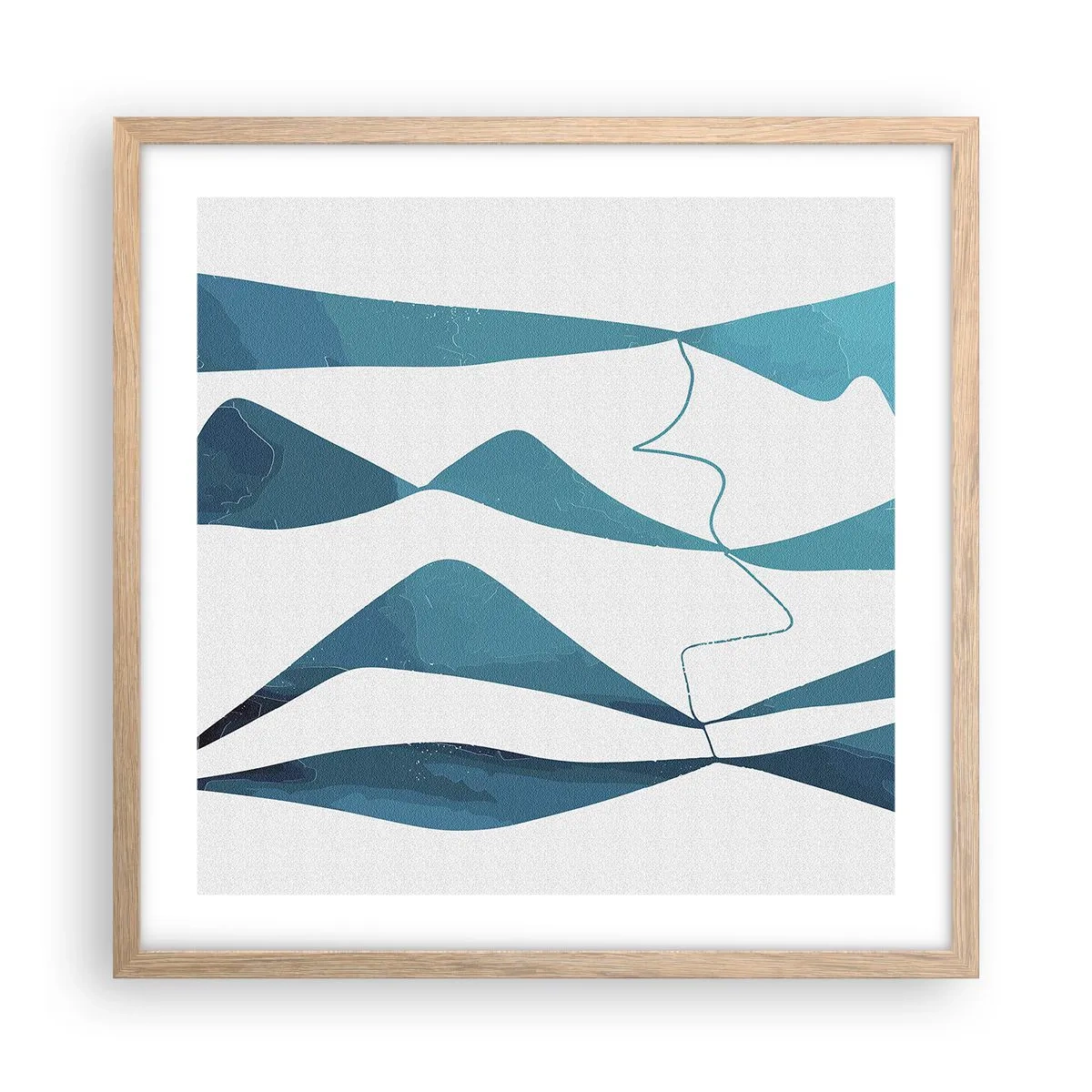 Poster in einem Rahmen aus heller Eiche - Abstraktion: türkisfarbene Verbindung - 50x50 cm