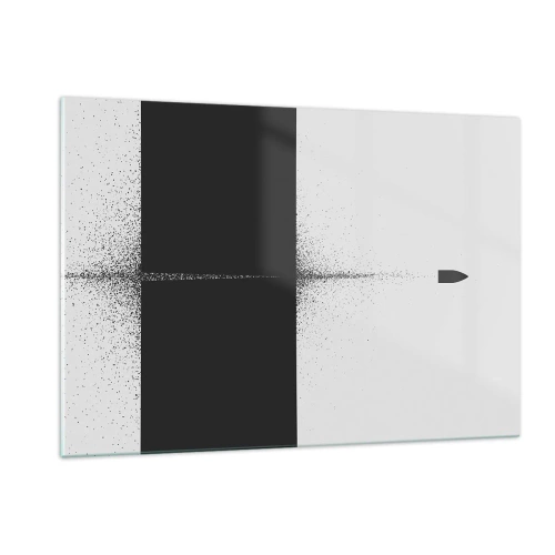 Glasbild - Bild auf glas - Eine abstrakte Komposition aus Schwarz und Weiß mit einer dynamischen Linie - 120x80cm - Direkt zum Ziel - Moderne Wanddekoration für Wohnzimmer und Schlafzimmer ARTTOR