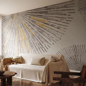 Fototapete Standard Eco - Strahlen im grafischen Stil in Gold- und Grautönen - 100x70cm - Schönheit des Strahls - Moderne Wanddekoration für Wohnzimmer und Schlafzimmer ARTTOR