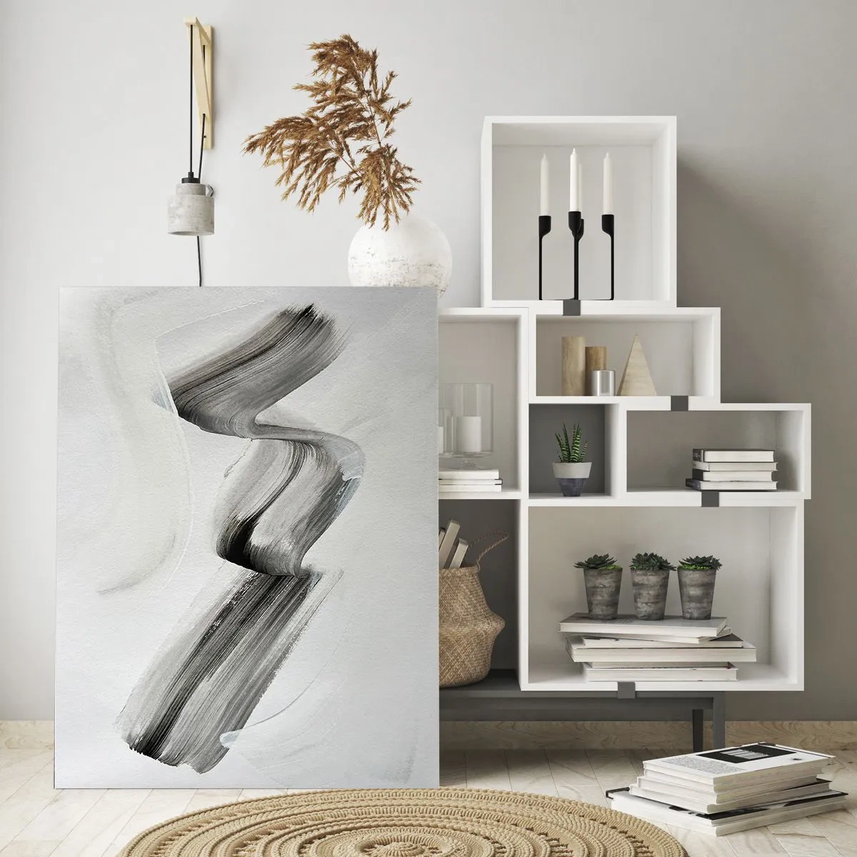 Glasbild - Bild auf glas - Abstrakter schwarz-weißer Pinselstrich auf hellem Hintergrund - 70x100cm - Lässig zum Spaß - Moderne Wanddekoration für Wohnzimmer und Schlafzimmer ARTTOR