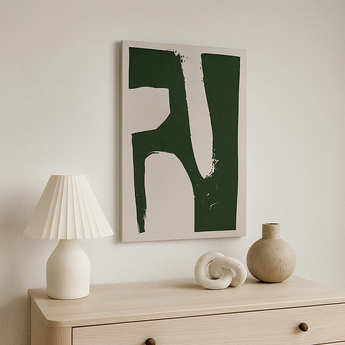 Bild auf Leinwand - Leinwandbild - Minimalistische Abstraktion in Grün auf hellem Hintergrund - 50x70cm - Weiße Buchten - Moderne Wanddekoration für Wohnzimmer und Schlafzimmer ARTTOR