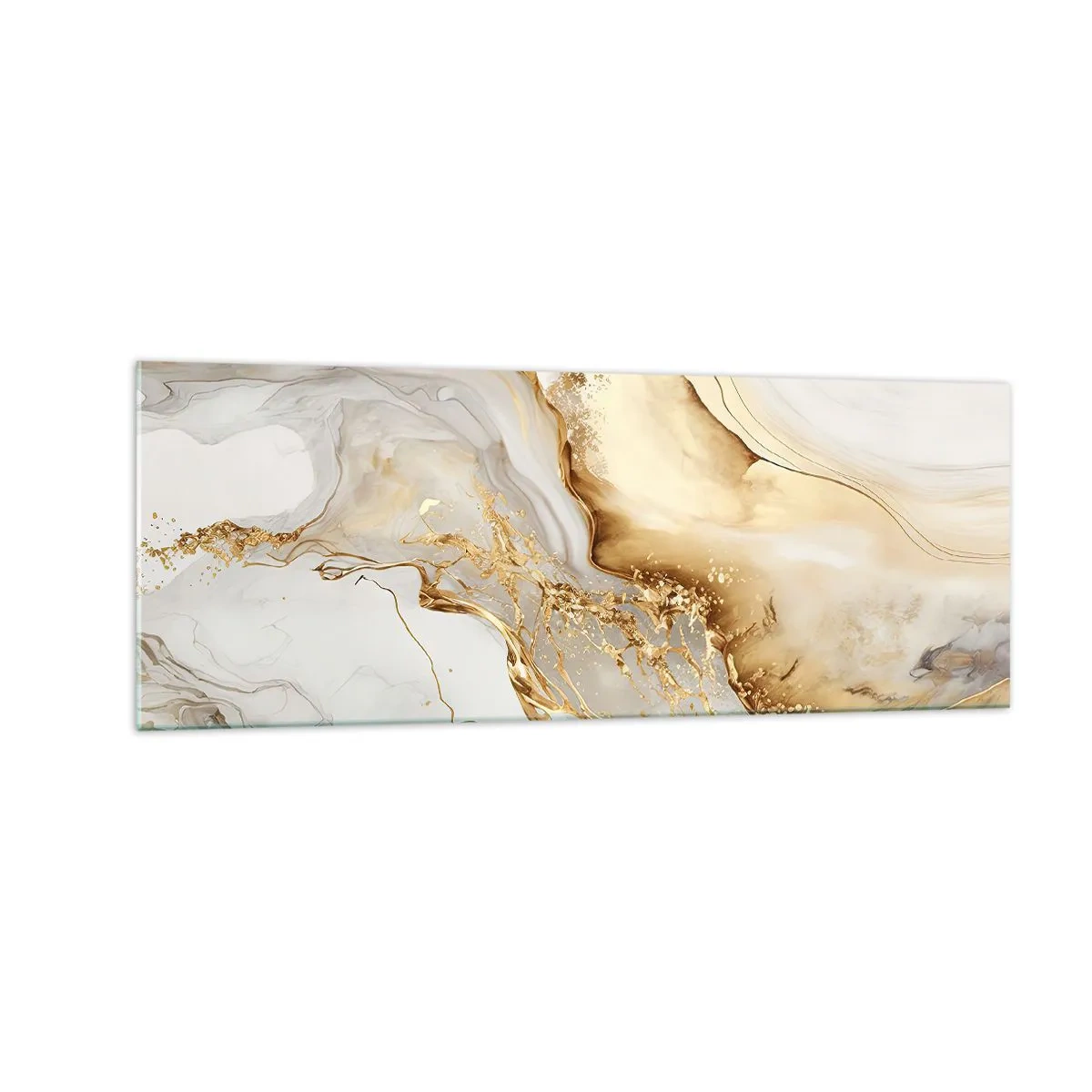 Glasbild - Bild auf glas - Abstrakte Muster aus Gold und Marmor auf hellem Hintergrund - 140x50cm - Abstraktion: Schönheit und Güte - Moderne Wanddekoration für Wohnzimmer und Schlafzimmer ARTTOR