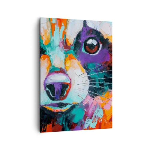 Bild auf Leinwand - Leinwandbild - Ein farbenfrohes Porträt eines Waschbären im Stil der expressiven Malerei. - 50x70cm - Nur gute Emotionen - Moderne Wanddekoration für Wohnzimmer und Schlafzimmer ARTTOR