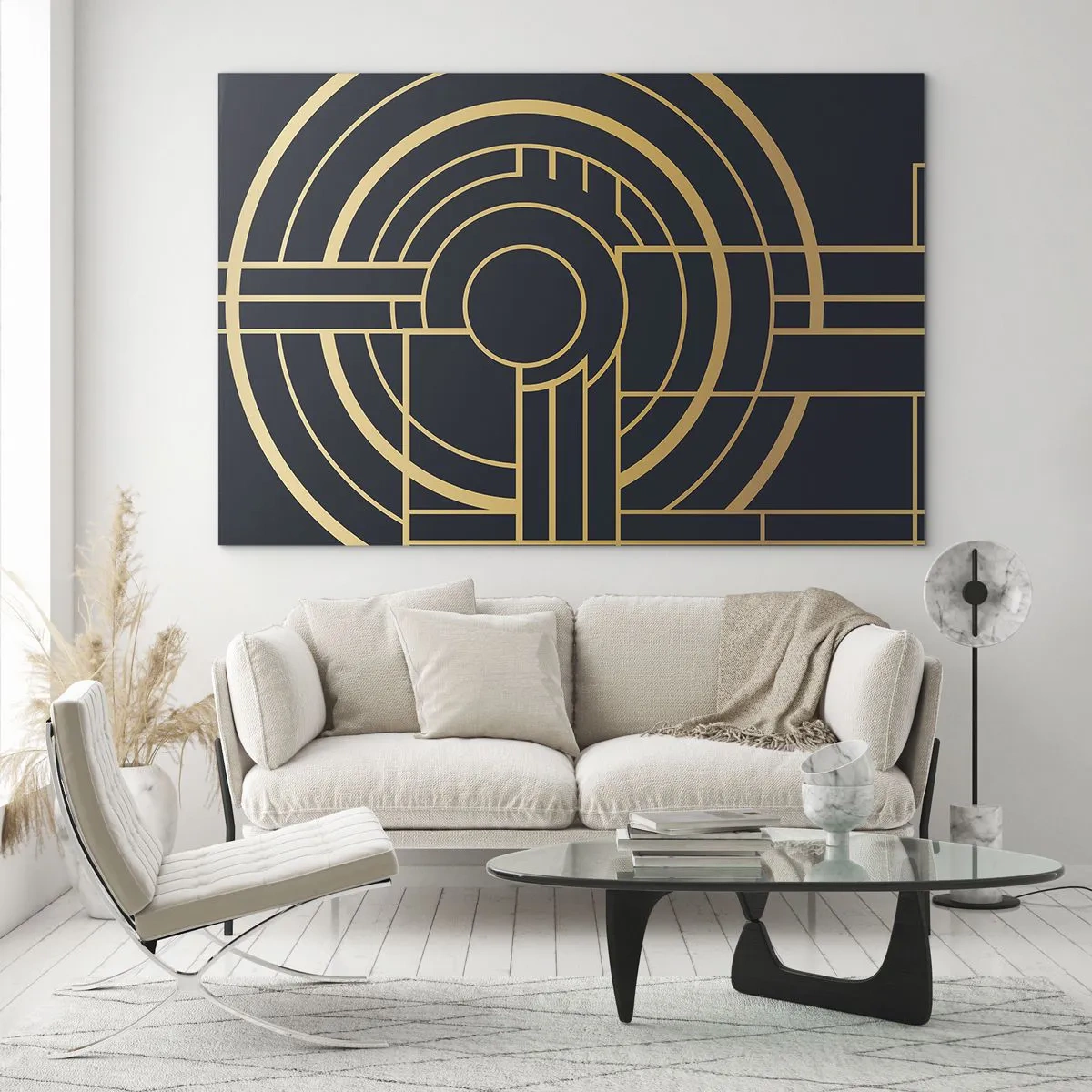Glasbild - Bild auf glas - Gold und Schwarz geometrische Abstraktion im Art-Deco-Stil - 120x80cm - Wendungen der Dinge - Moderne Wanddekoration für Wohnzimmer und Schlafzimmer ARTTOR