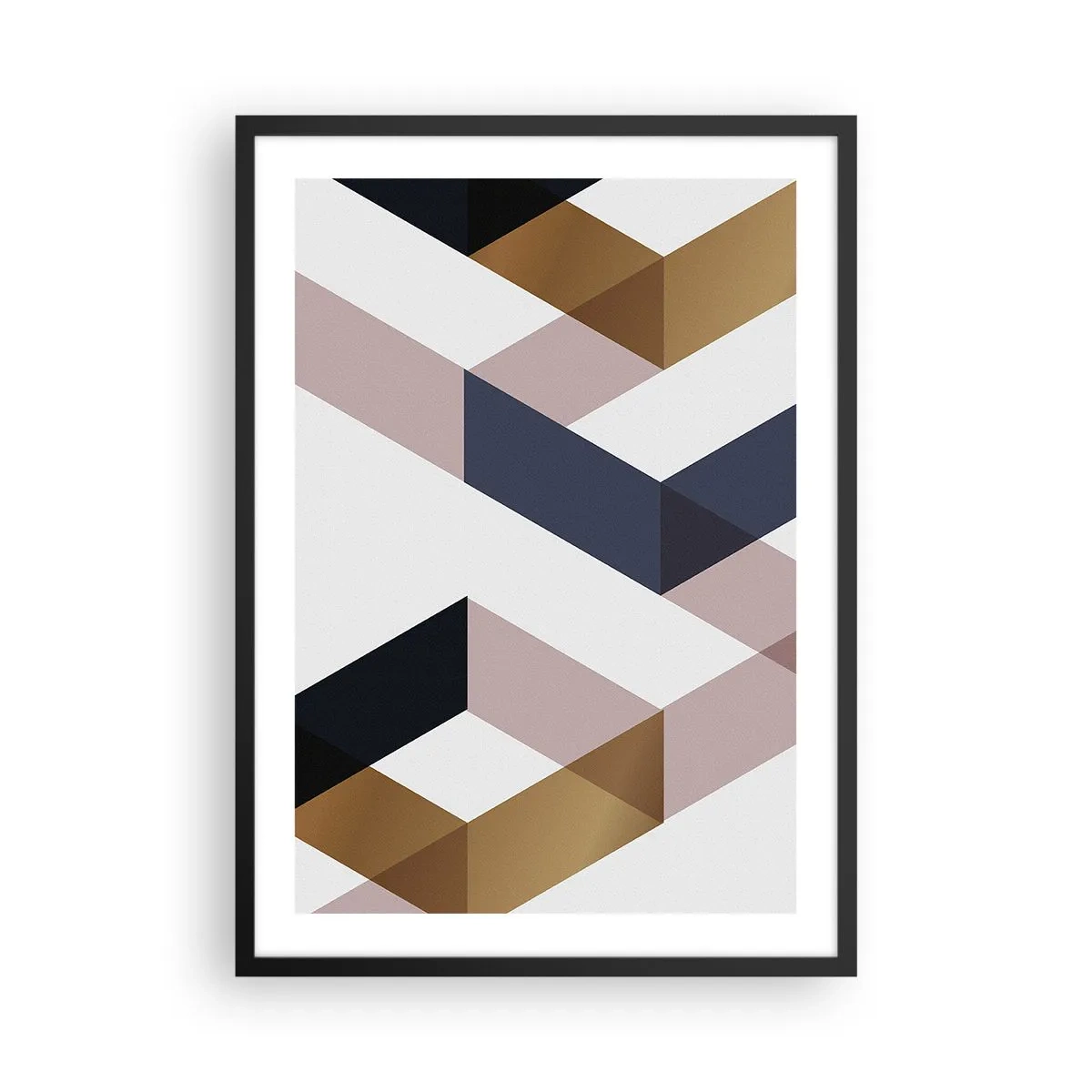 Poster in einem schwarzem Rahmen - Geometrische Formen in Gold-, Schwarz- und Beigetönen - 50x70cm - Ebenen und Winkel - Moderne Wanddekoration für Wohnzimmer und Schlafzimmer ARTTOR