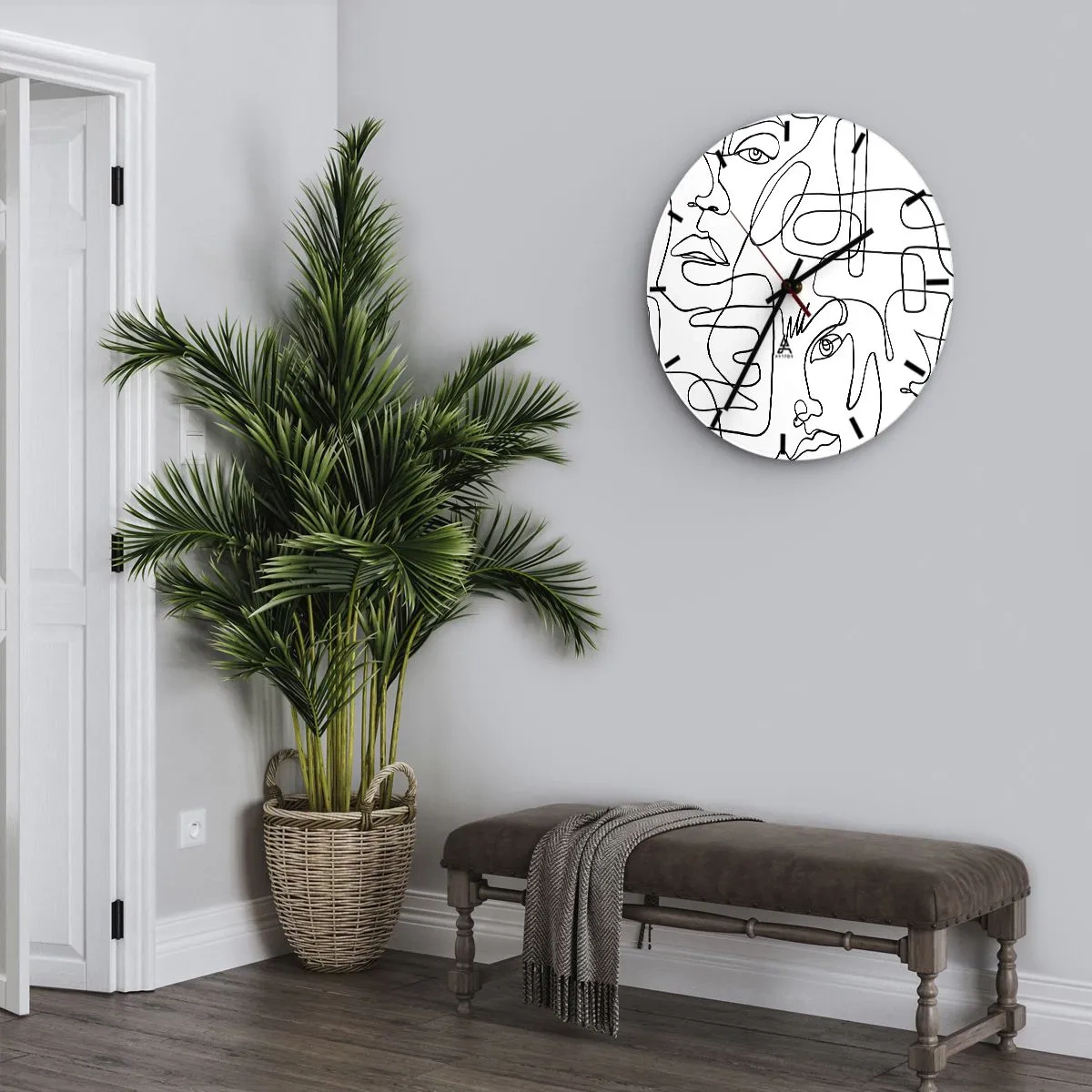 Wanduhr - Glasuhr - Minimalistische Strichzeichnungen von Gesichtern auf weißem Hintergrund - 30x30cm - In verworrenen Gefühlen - Moderne Wanddekoration für Wohnzimmer, Küche und Schlafzimmer ARTTOR