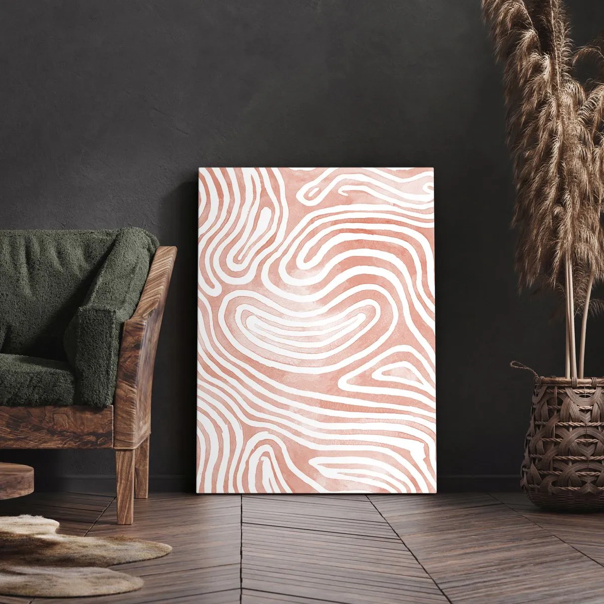 Bild auf Leinwand - Leinwandbild - Abstraktes Muster in Rosa- und Weißtönen - 50x70cm - Im Korallenlabyrinth - Moderne Wanddekoration für Wohnzimmer und Schlafzimmer ARTTOR