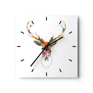 Wanduhr - Glasuhr - Bunter Hirschkopf im künstlerischen Stil - 30x30cm - Ein mildes Reh in Farbe getaucht - Moderne Wanddekoration für Wohnzimmer und Schlafzimmer ARTTOR
