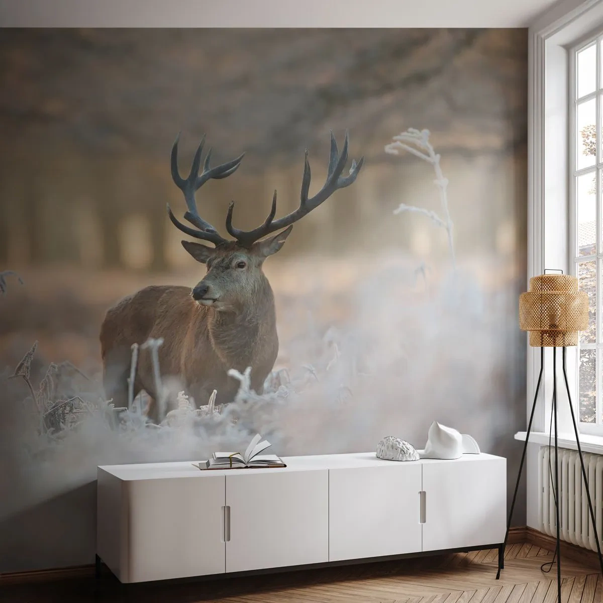 Fototapete Standard Eco - Ein flotter Morgen - Landschaft, Reh, Tiere - 400x280 cm