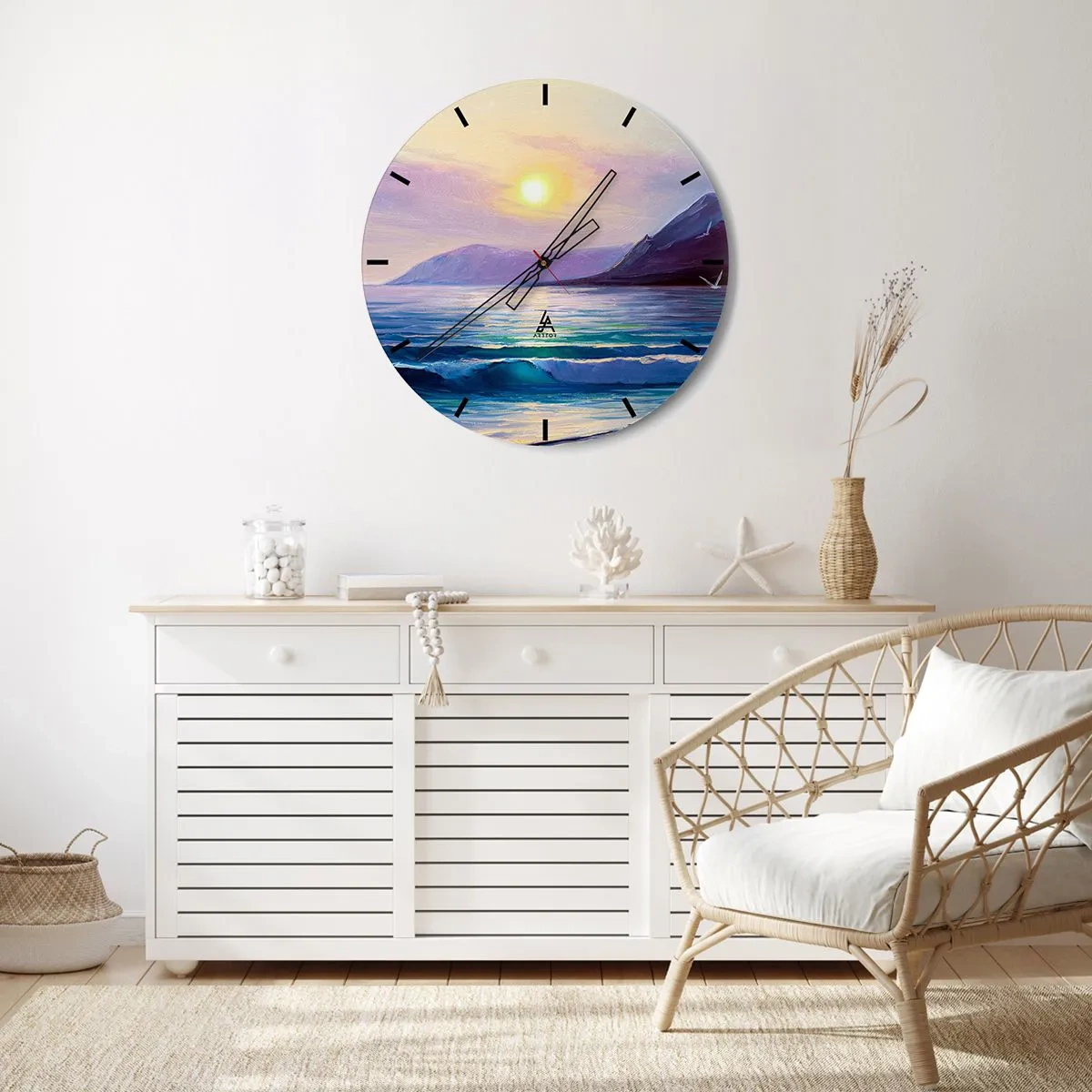 Wanduhr - Glasuhr - Meereslandschaft mit untergehender Sonne - 30x30cm - Wasser- und Luftkristall - Moderne Wanddekoration für Wohnzimmer, Küche und Schlafzimmer ARTTOR