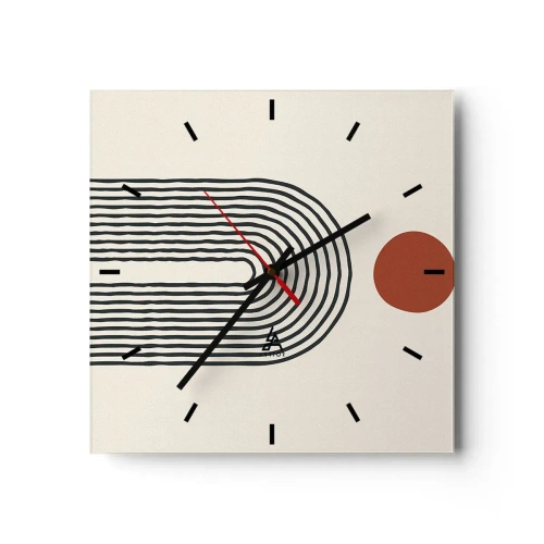 Wanduhr - Glasuhr - Modernes abstraktes Muster mit Linien und einem roten Kreis - 30x30cm - Magnetismus von Formen und Farben - Moderne Wanddekoration für Wohnzimmer und Schlafzimmer ARTTOR