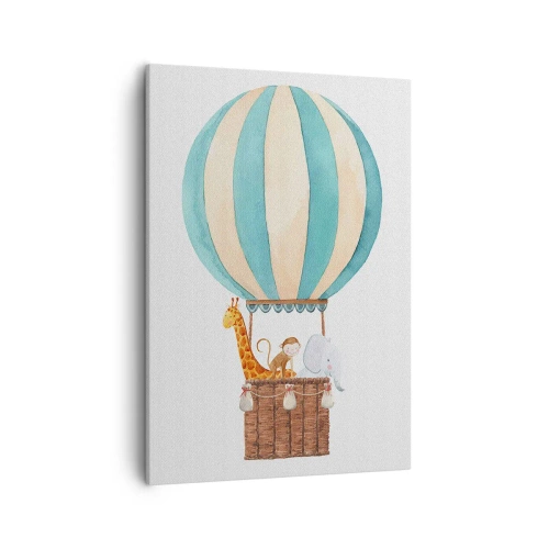 Bild auf Leinwand - Leinwandbild - Ein Ballon mit süßen Tieren in Pastellfarben - 50x70cm - Fantastische Reise - Moderne Wanddekoration für Wohnzimmer und Schlafzimmer ARTTOR