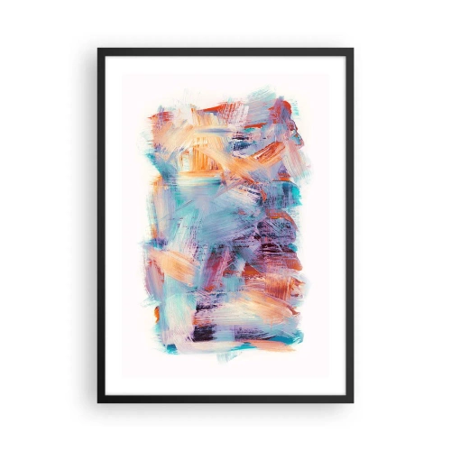 Poster in einem schwarzem Rahmen - Ausdrucksstarke Abstraktion in Orange- und Blautönen - 50x70cm - Buntes Durcheinander - Moderne Wanddekoration für Wohnzimmer und Schlafzimmer ARTTOR
