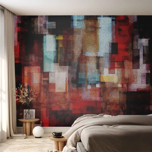 Fototapete Premium Sand - Moderne Abstraktion in Rot- und Schwarztönen - 100x70cm - Verwirrung mit Verwirrung - Moderne Wanddekoration für Wohnzimmer und Schlafzimmer ARTTOR