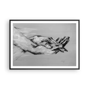 Poster in einem schwarzem Rahmen - Eine Schwarz-Weiß-Komposition aus zwei gefalteten Händen auf hellem Hintergrund. - 100x70cm - Anfang… - Moderne Wanddekoration für Wohnzimmer und Schlafzimmer ARTTOR
