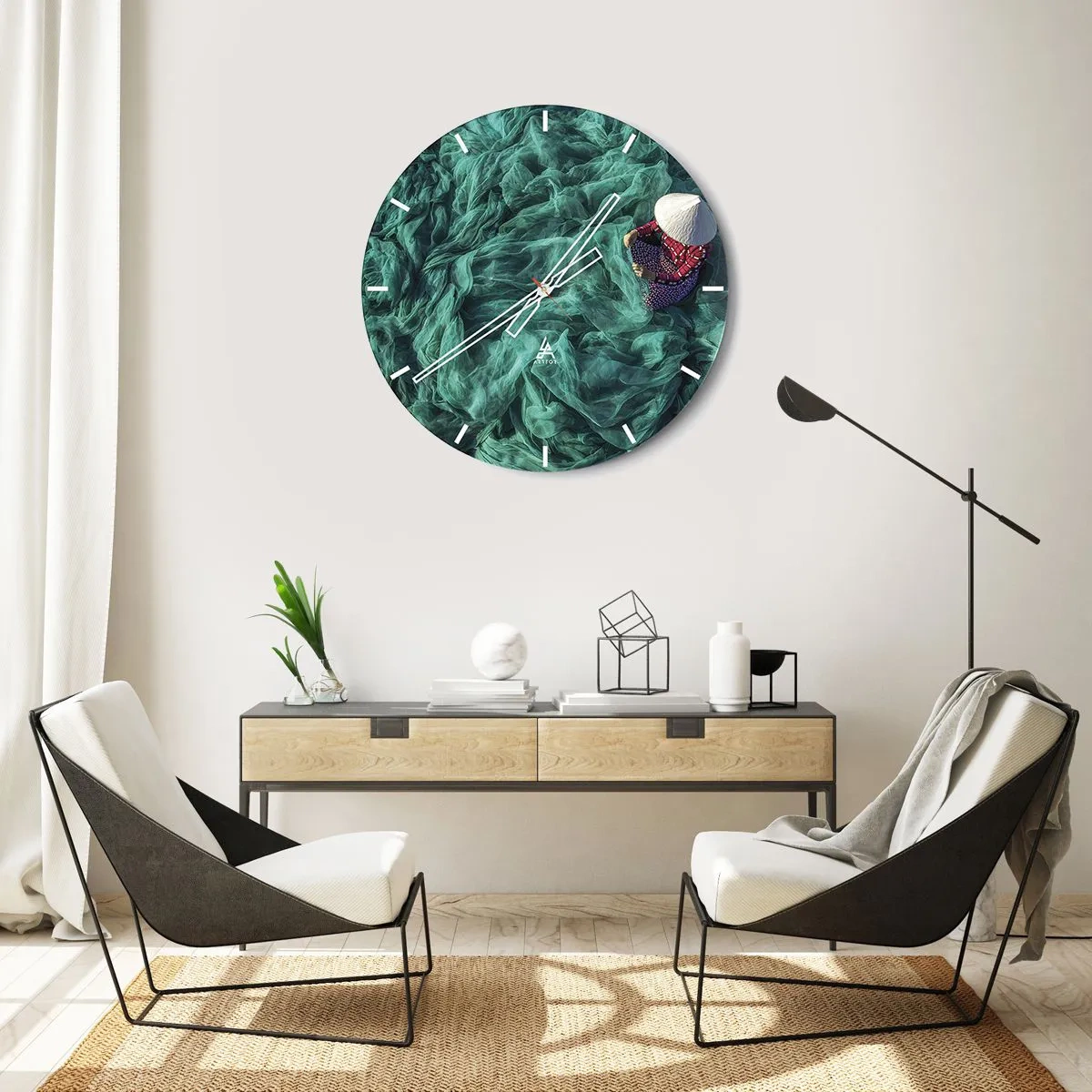 Wanduhr - Glasuhr - In einem Meer aus Netzen - 40x40 cm