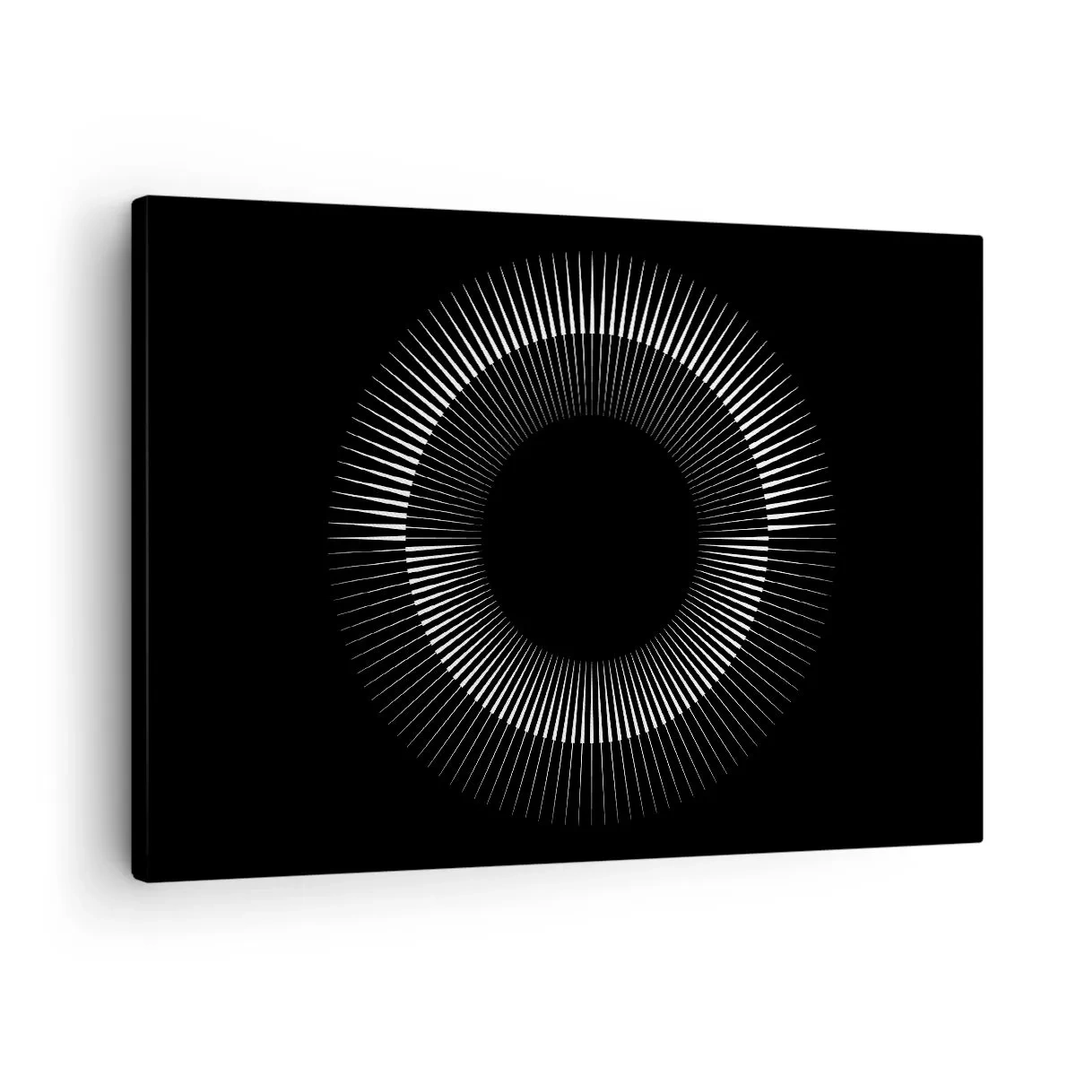 Bild auf Leinwand - Leinwandbild - Grafischer Kreis mit Strahlen in Schwarz und Weiß - 70x50cm - Schwarze Sonne - Moderne Wanddekoration für Wohnzimmer und Schlafzimmer ARTTOR