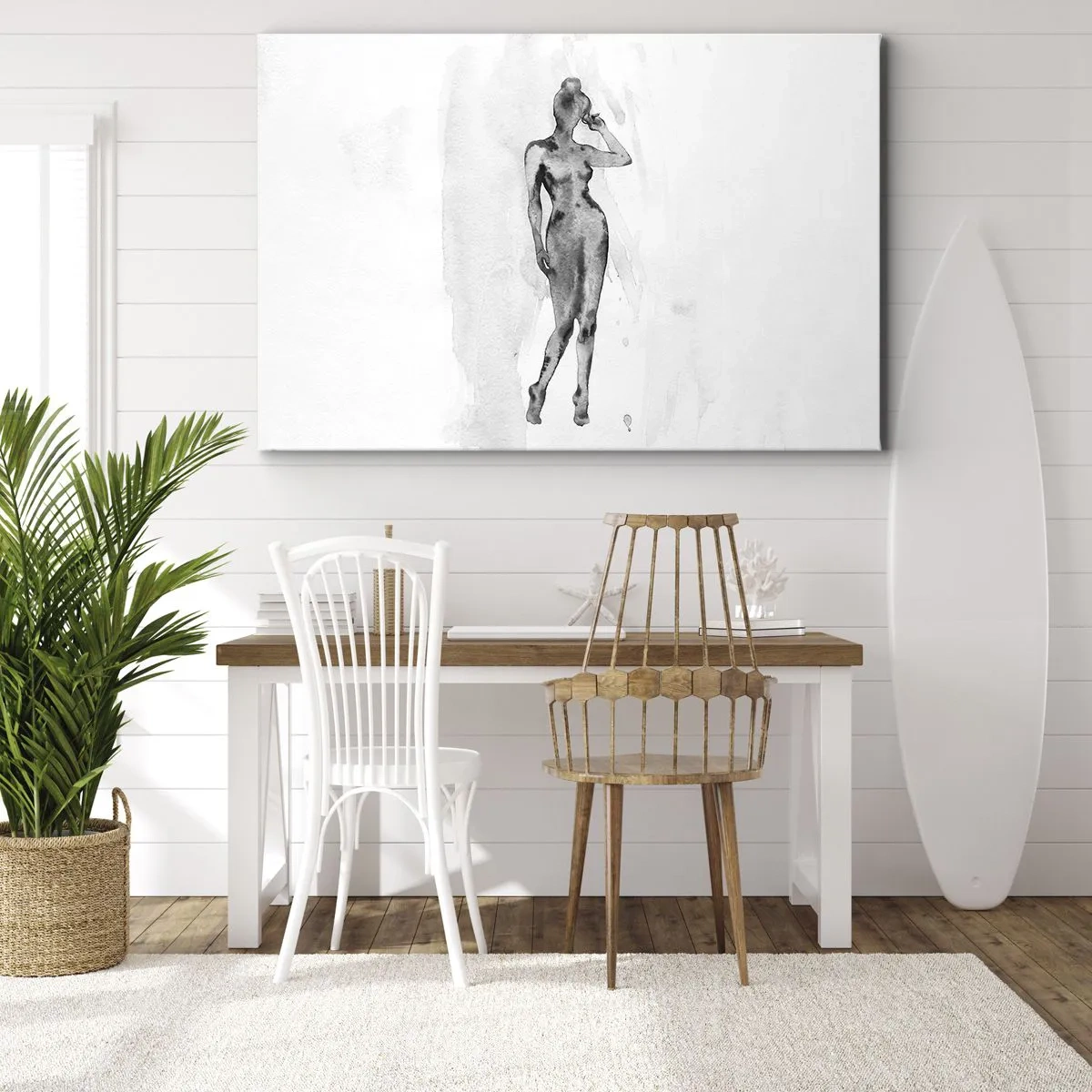Bild auf Leinwand - Leinwandbild - Skizze einer Frauensilhouette in Grautönen - 120x80cm - Eine Studie über das Ideal der Weiblichkeit - Moderne Wanddekoration für Wohnzimmer und Schlafzimmer ARTTOR