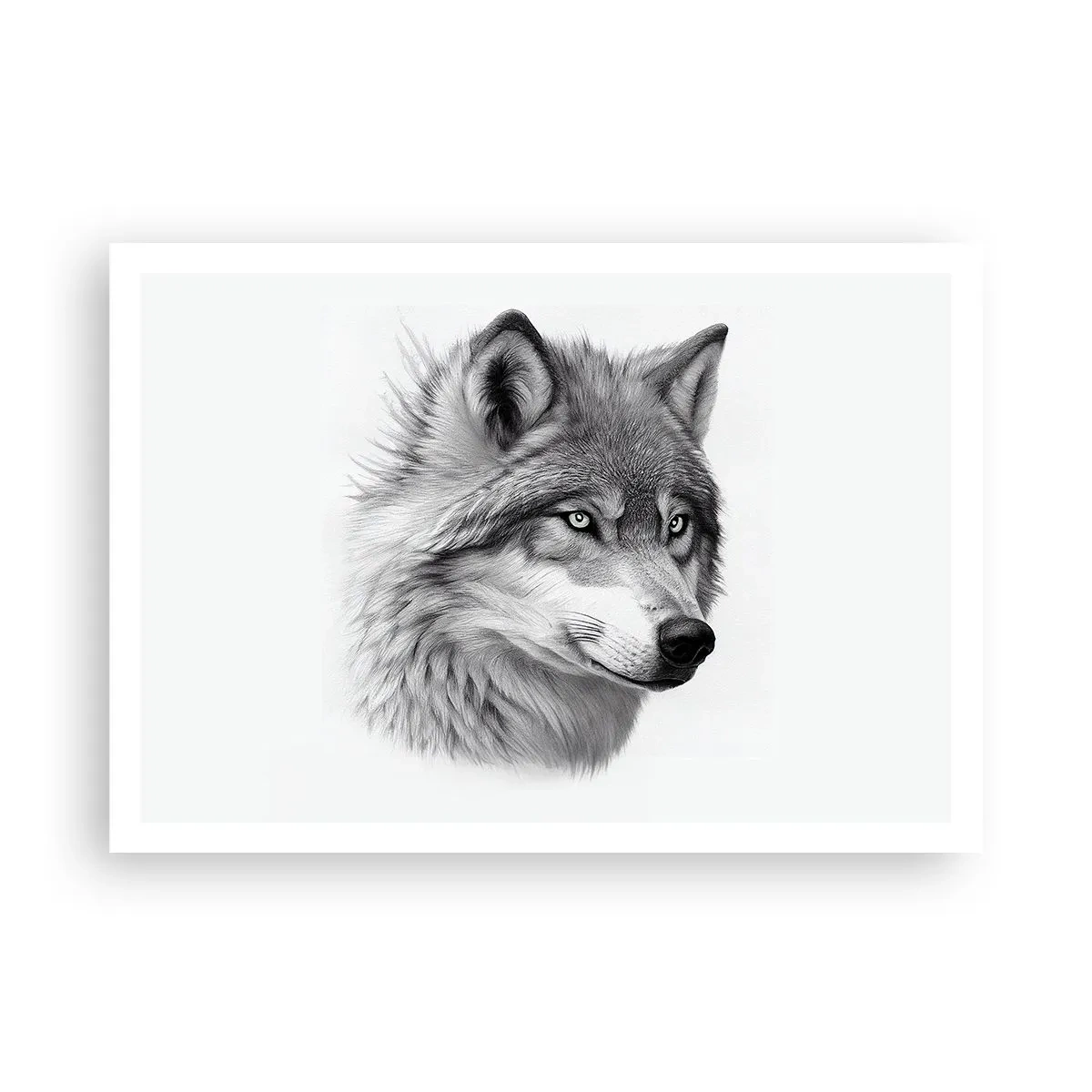 Poster - Ein realistisches Porträt eines Wolfes in Grautönen. - 100x70cm - Alpha – ohne Zweifel - Moderne Wanddekoration für Wohnzimmer und Schlafzimmer ARTTOR