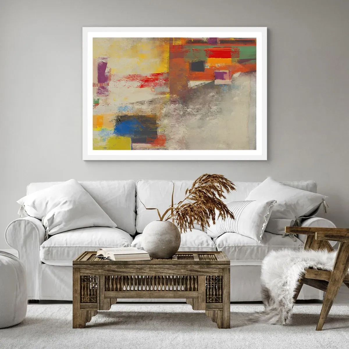 Poster in einem weißen Rahmen - Geometrie der Farben - 100x70 cm