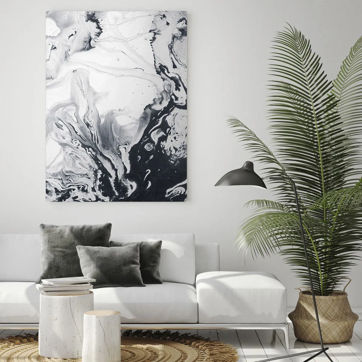 Glasbild - Bild auf glas - Monochromes abstraktes Muster mit Marmoreffekt - 70x100cm - Das Innere der Erde - Moderne Wanddekoration für Wohnzimmer und Schlafzimmer ARTTOR