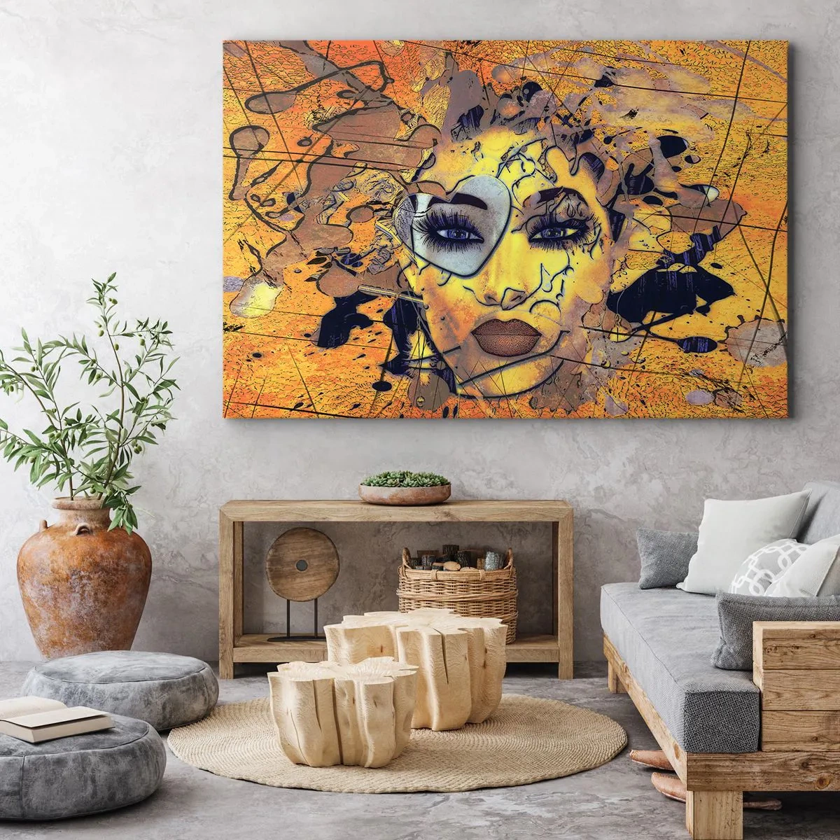 Bild auf Leinwand - Leinwandbild - Abstraktes Frauenporträt in goldgelben Tönen - 100x70cm - Sonnige Schönheit - Moderne Wanddekoration für Wohnzimmer und Schlafzimmer ARTTOR