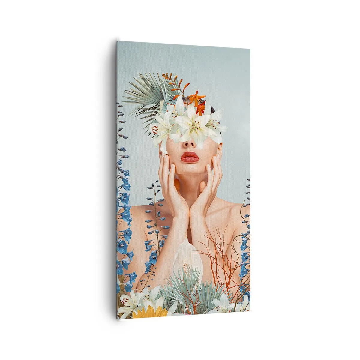 Bild auf Leinwand - Leinwandbild - Frau - Blume - 65x120 cm