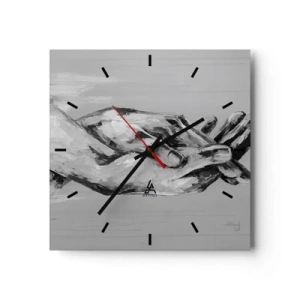 Wanduhr - Glasuhr - Eine Schwarz-Weiß-Komposition aus zwei gefalteten Händen auf hellem Hintergrund. - 30x30cm - Anfang… - Moderne Wanddekoration für Wohnzimmer und Schlafzimmer ARTTOR