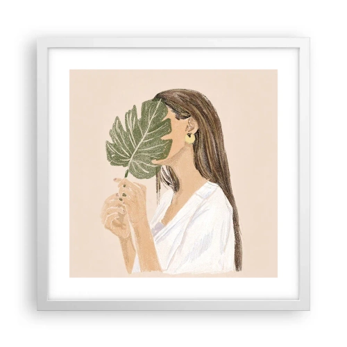 Poster in einem weißen Rahmen - Geheimnisvolles Porträt mit Fächer - 40x40 cm