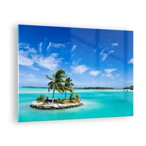 Glasbild - Bild auf glas - Eine tropische Insel vor der Kulisse eines türkisfarbenen Ozeans - 70x50cm - Ein Paradies auf Erden - Moderne Wanddekoration für Wohnzimmer und Schlafzimmer ARTTOR