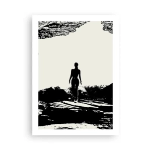 Poster - Silhouette einer Frau, die in einem kontrastierenden Stil aus einer Höhle auftaucht - 50x70cm - Neuer Blick - Moderne Wanddekoration für Wohnzimmer und Schlafzimmer ARTTOR