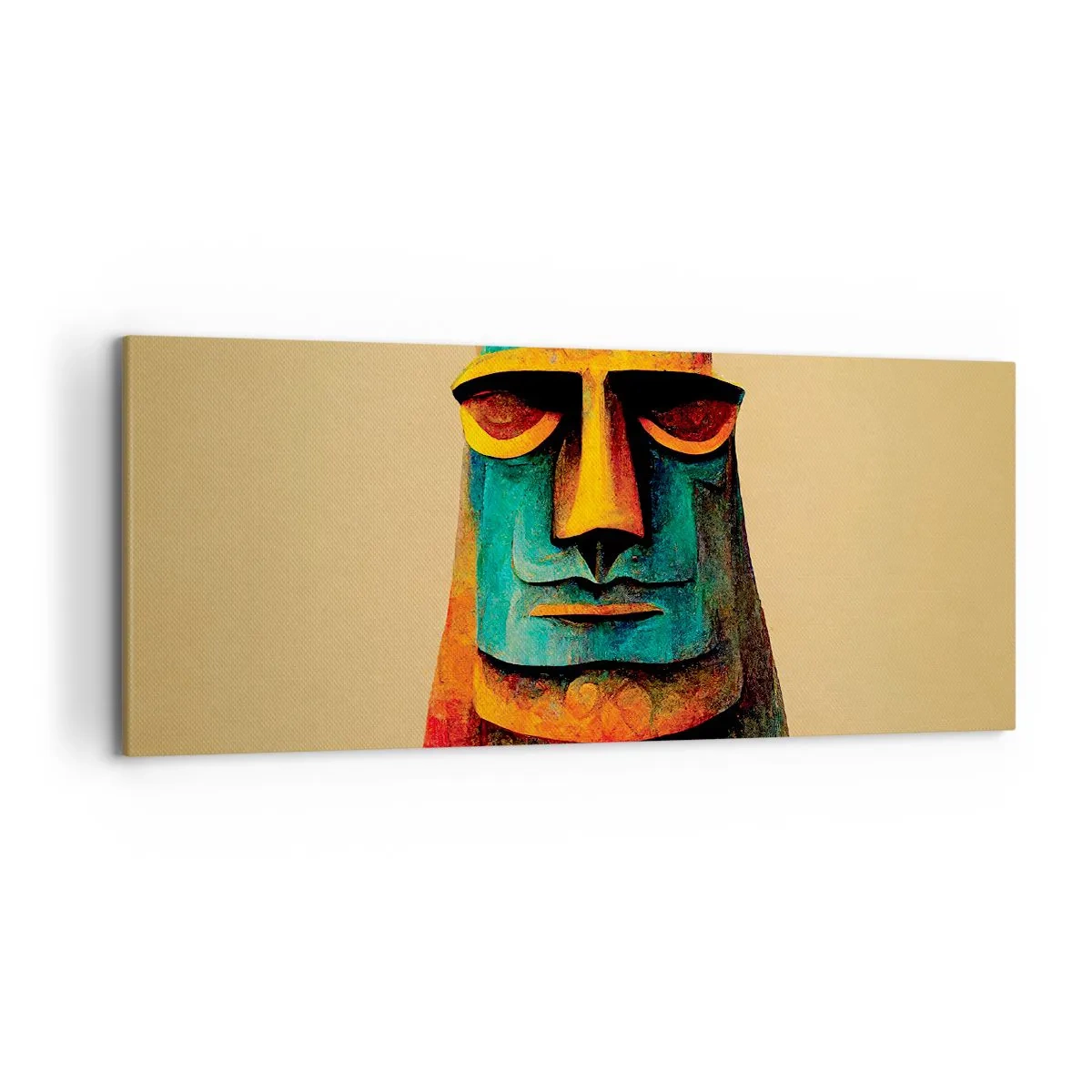 Bild auf Leinwand - Leinwandbild - Bunte Statue von der Osterinsel - 120x50cm - Statuenhaft und sympathisch - Moderne Wanddekoration für Wohnzimmer und Schlafzimmer ARTTOR