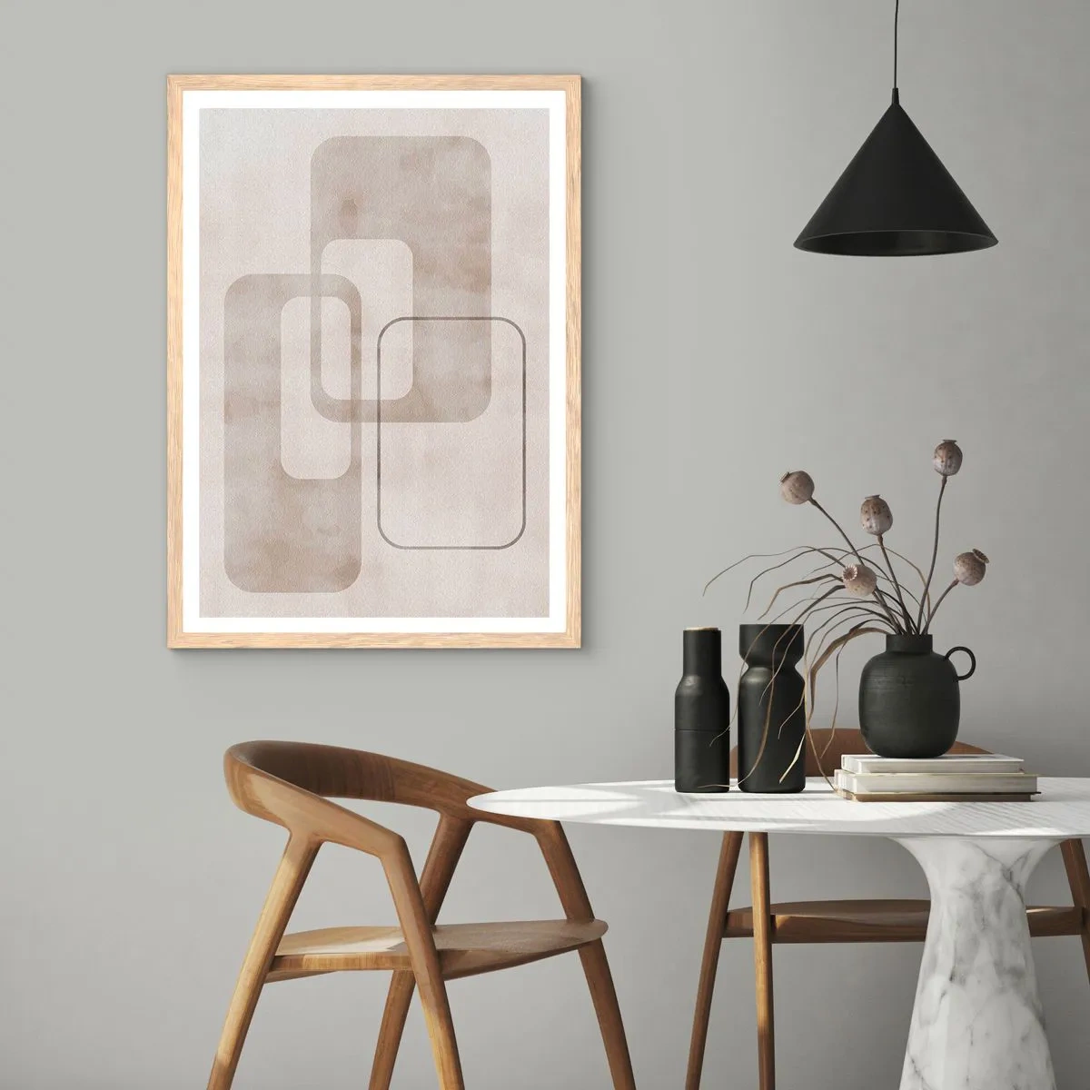 Poster in einem Rahmen aus heller Eiche - Geometrische Fuge - 70x100 cm