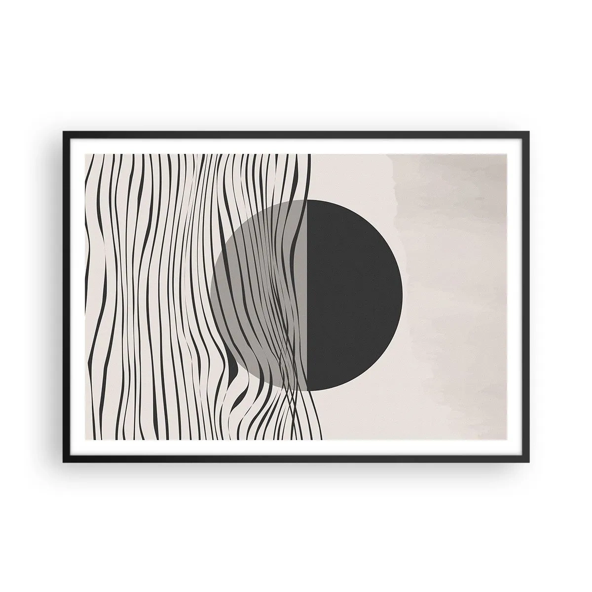 Poster in einem schwarzem Rahmen - Abstrakte Linien und geometrische Formen in gedeckten Farben - 100x70cm - Halbe Komposition - Moderne Wanddekoration für Wohnzimmer und Schlafzimmer ARTTOR