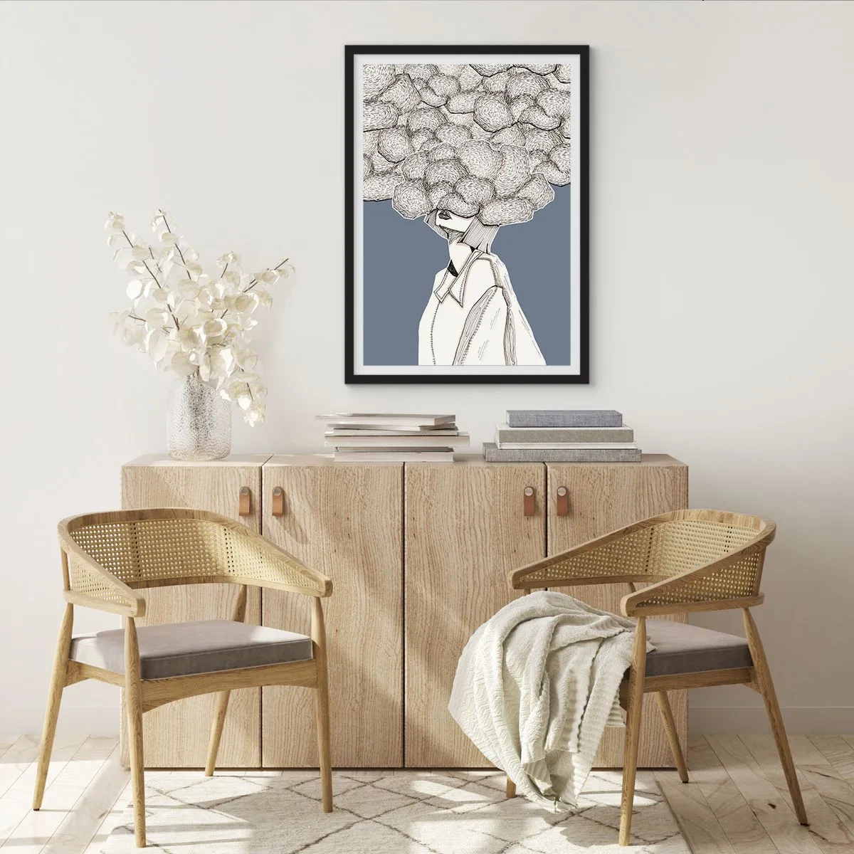 Poster in einem schwarzem Rahmen - Mit dem Kopf in den Wolken stecken - 70x100 cm