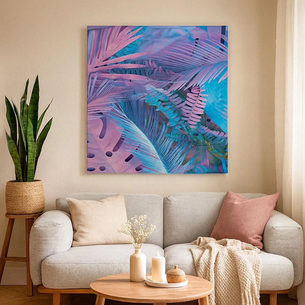 Bild auf Leinwand - Leinwandbild - Tropen in Rosa und Blau - 30x30 cm