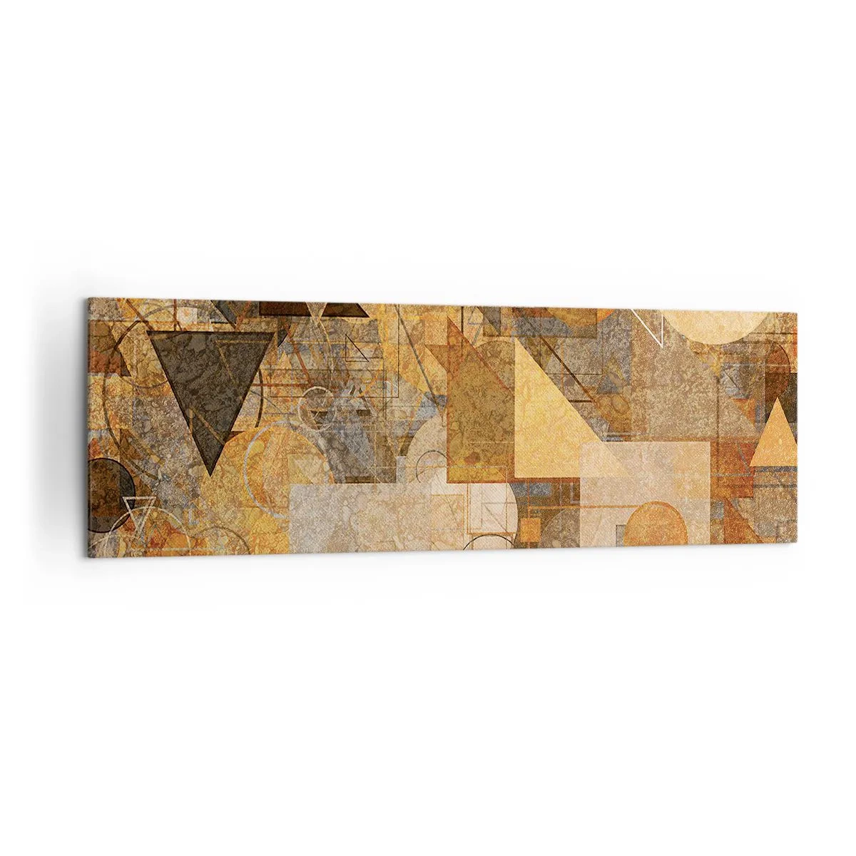 Bild auf Leinwand - Leinwandbild - Abstrakte geometrische Figuren in warmen Farbtönen - 160x50cm - Eine kubistische Studie aus Bronze - Moderne Wanddekoration für Wohnzimmer und Schlafzimmer ARTTOR