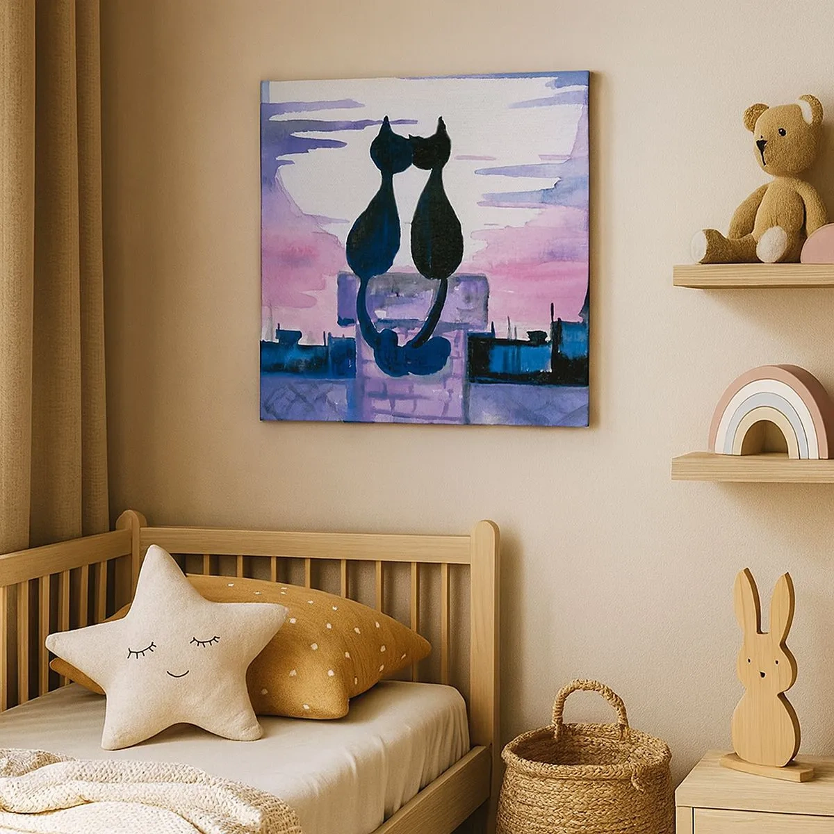 Bild auf Leinwand - Leinwandbild - Rendez-vous unter dem Mond - 30x30 cm