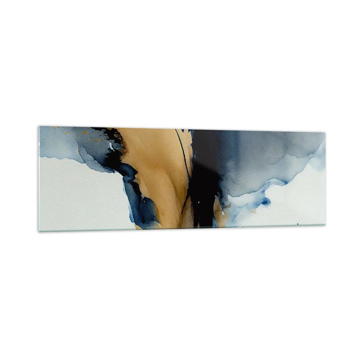 Glasbild - Bild auf glas - Eine abstrakte Komposition in Marineblau- und Goldtönen - 160x50cm - Hinter dem Vorhang - Moderne Wanddekoration für Wohnzimmer und Schlafzimmer ARTTOR