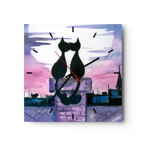 Wanduhr - Glasuhr - Rendez-vous unter dem Mond - 40x40 cm