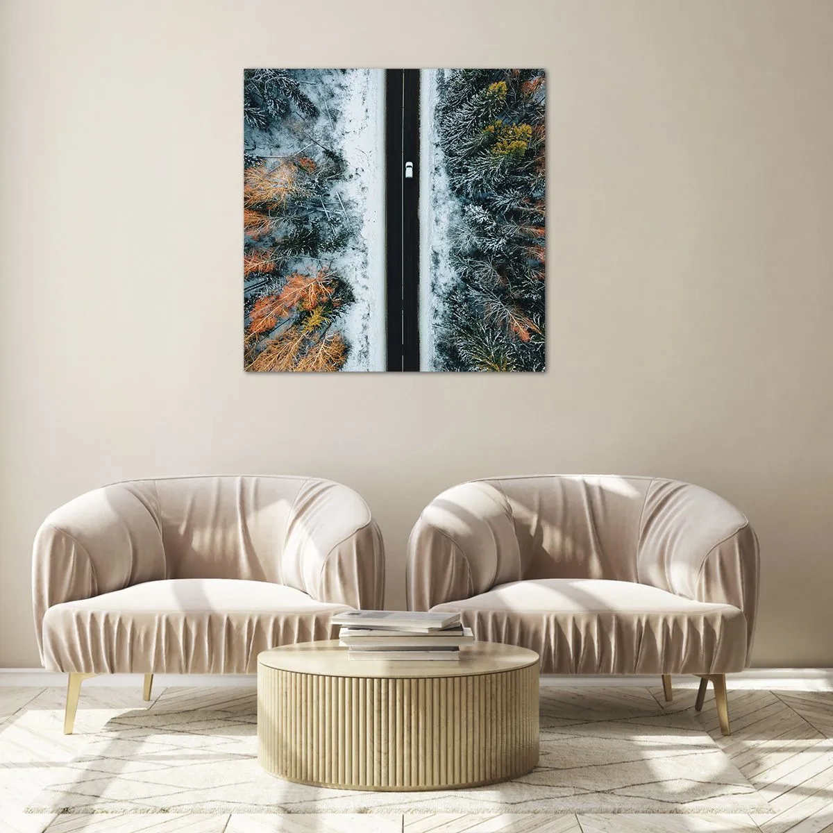 Glasbild - Bild auf glas - Schnitt durch den Winterwald - 40x40 cm