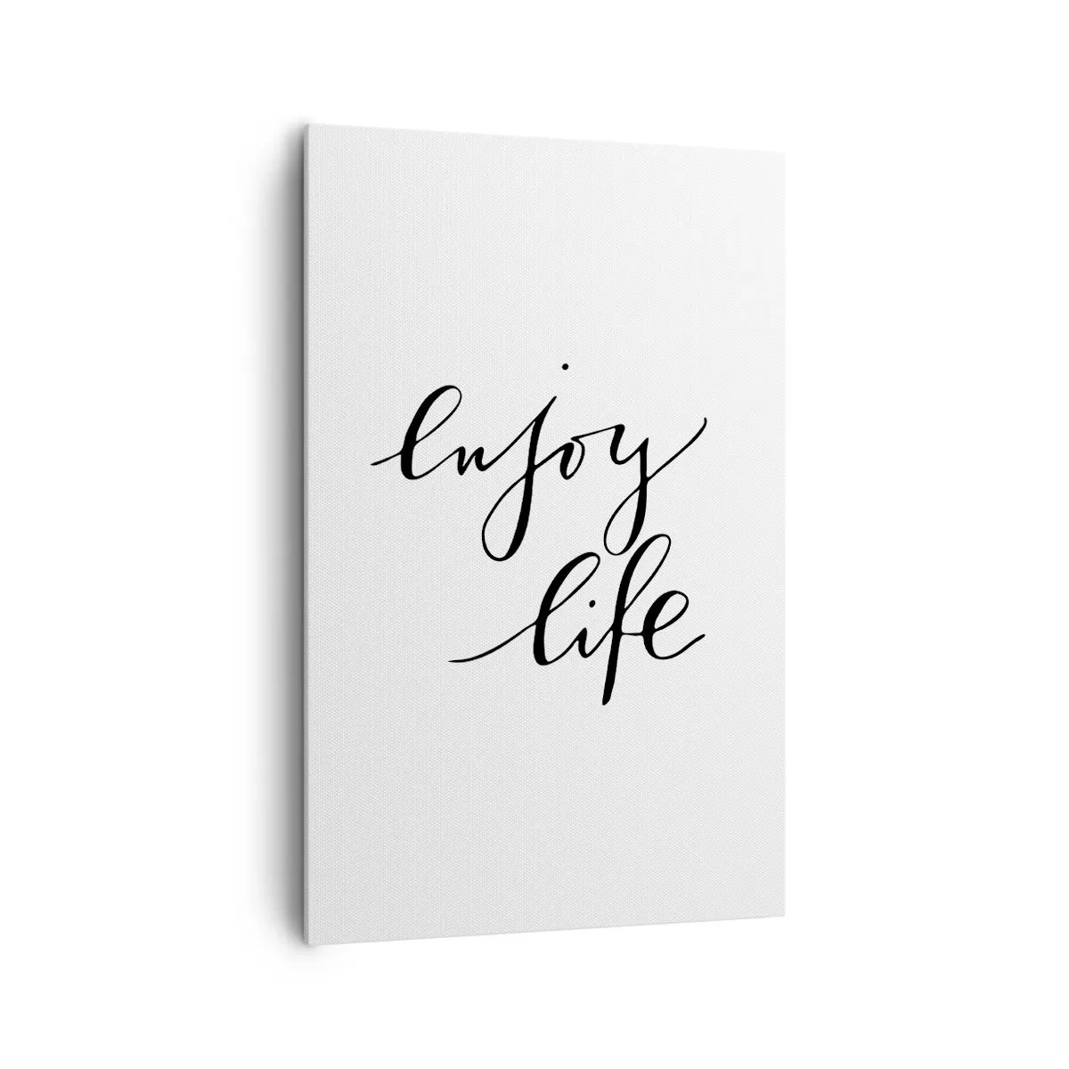 Bild auf Leinwand - Leinwandbild - Das Zitat „Genieße das Leben“ in schwarzer Kalligrafie auf weißem Hintergrund - 80x120cm - Nichts hinzufügen… - Moderne Wanddekoration für Wohnzimmer und Schlafzimmer ARTTOR