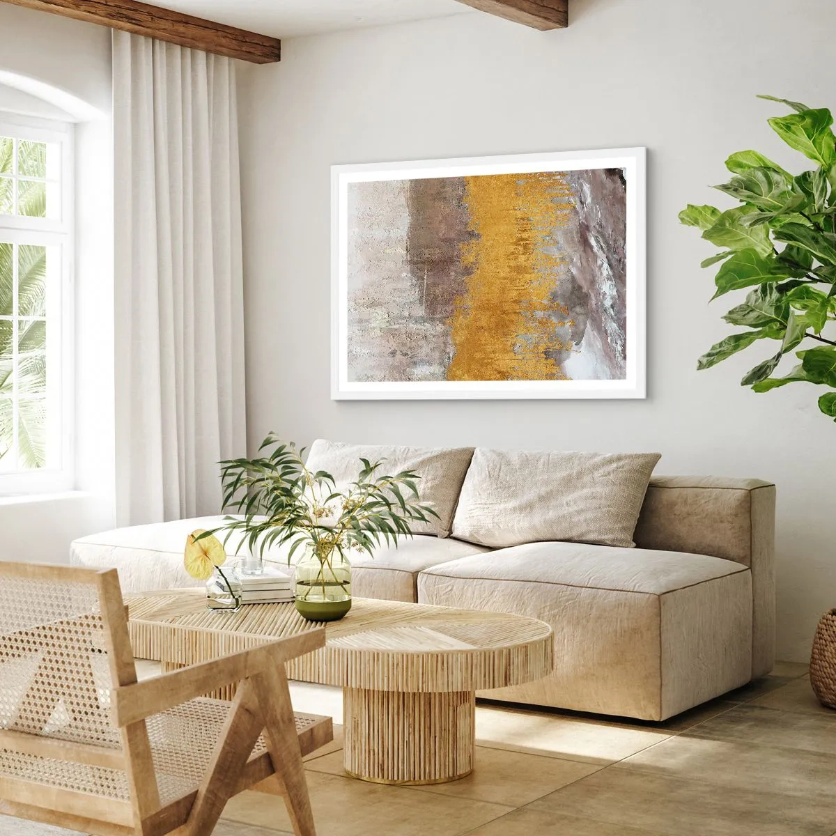 Poster in einem weißen Rahmen - Goldene Explosion - 100x70 cm