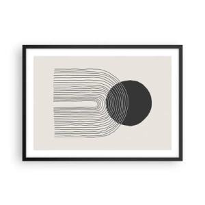Poster in einem schwarzem Rahmen - Abstraktes Muster mit Linien und einem schwarzen Kreis auf hellem Hintergrund - 70x50cm - Zittern und Vertrauen - Moderne Wanddekoration für Wohnzimmer und Schlafzimmer ARTTOR