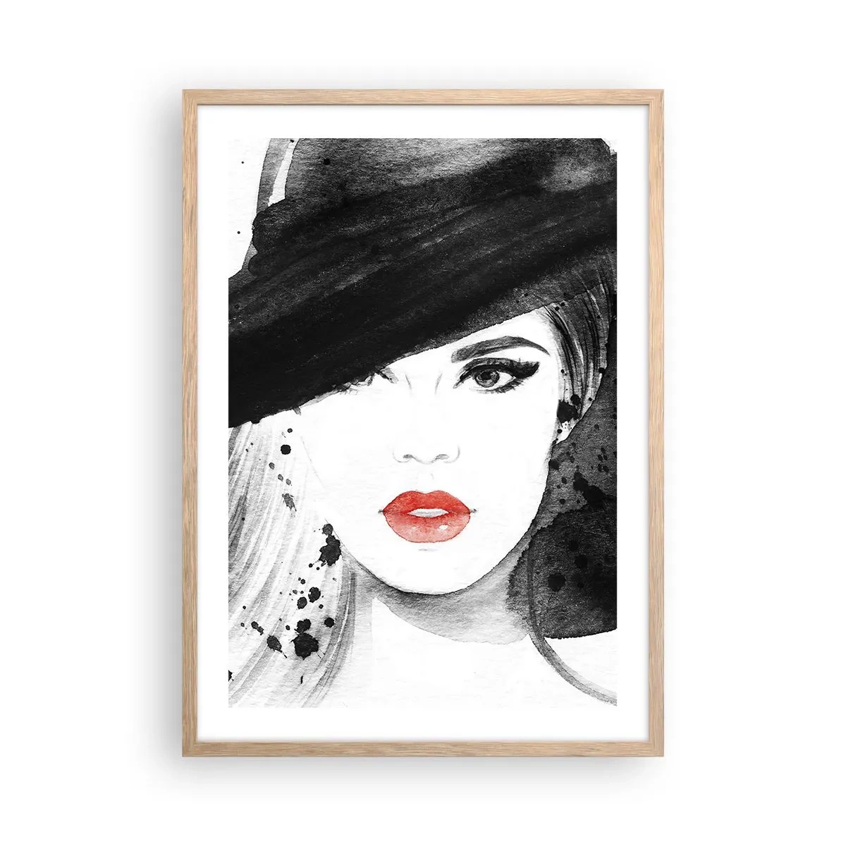 Poster in einem Rahmen aus heller Eiche - Frau in schwarz - 50x70 cm