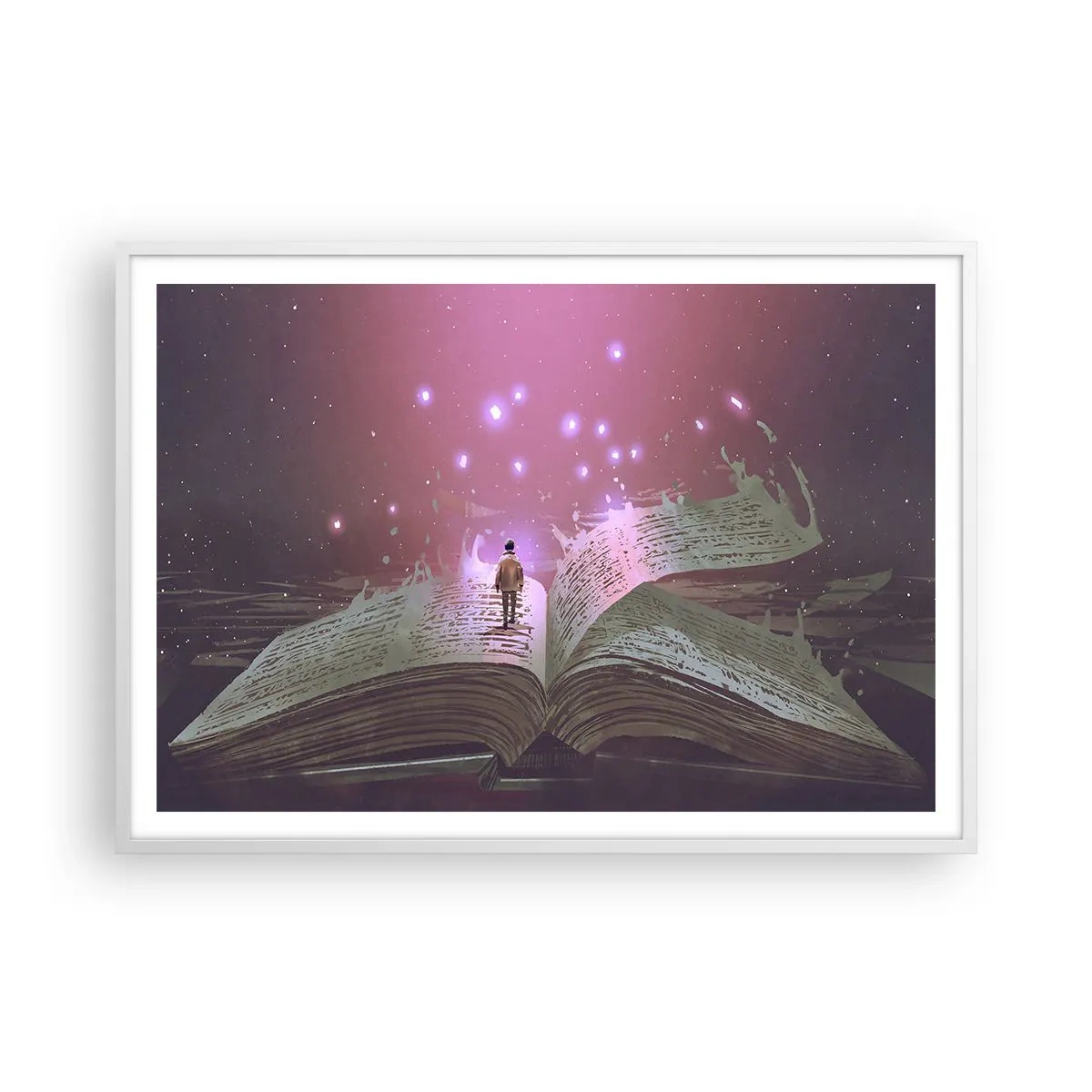 Poster in einem weißen Rahmen - Einladung in eine andere Welt - lesen Sie! - 100x70 cm