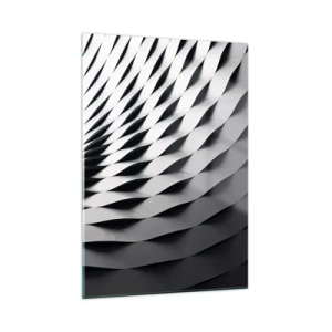 Glasbild - Bild auf glas - Eine abstrakte schwarz-weiße Struktur, die an wellenförmige Formen erinnert. - 50x70cm - Auf der Oberfläche der Wellen - Moderne Wanddekoration für Wohnzimmer und Schlafzimmer ARTTOR