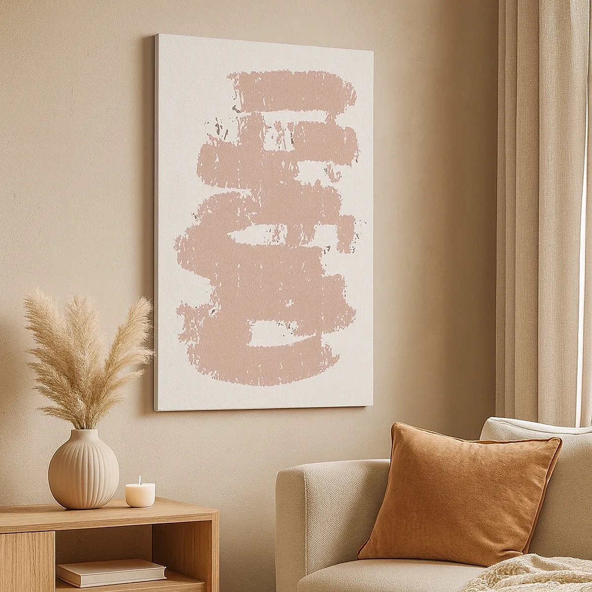 Bild auf Leinwand - Leinwandbild - Zartrosa Formen auf hellem Hintergrund - 50x70cm - Abstraktion in zartem Rosa - Moderne Wanddekoration für Wohnzimmer und Schlafzimmer ARTTOR