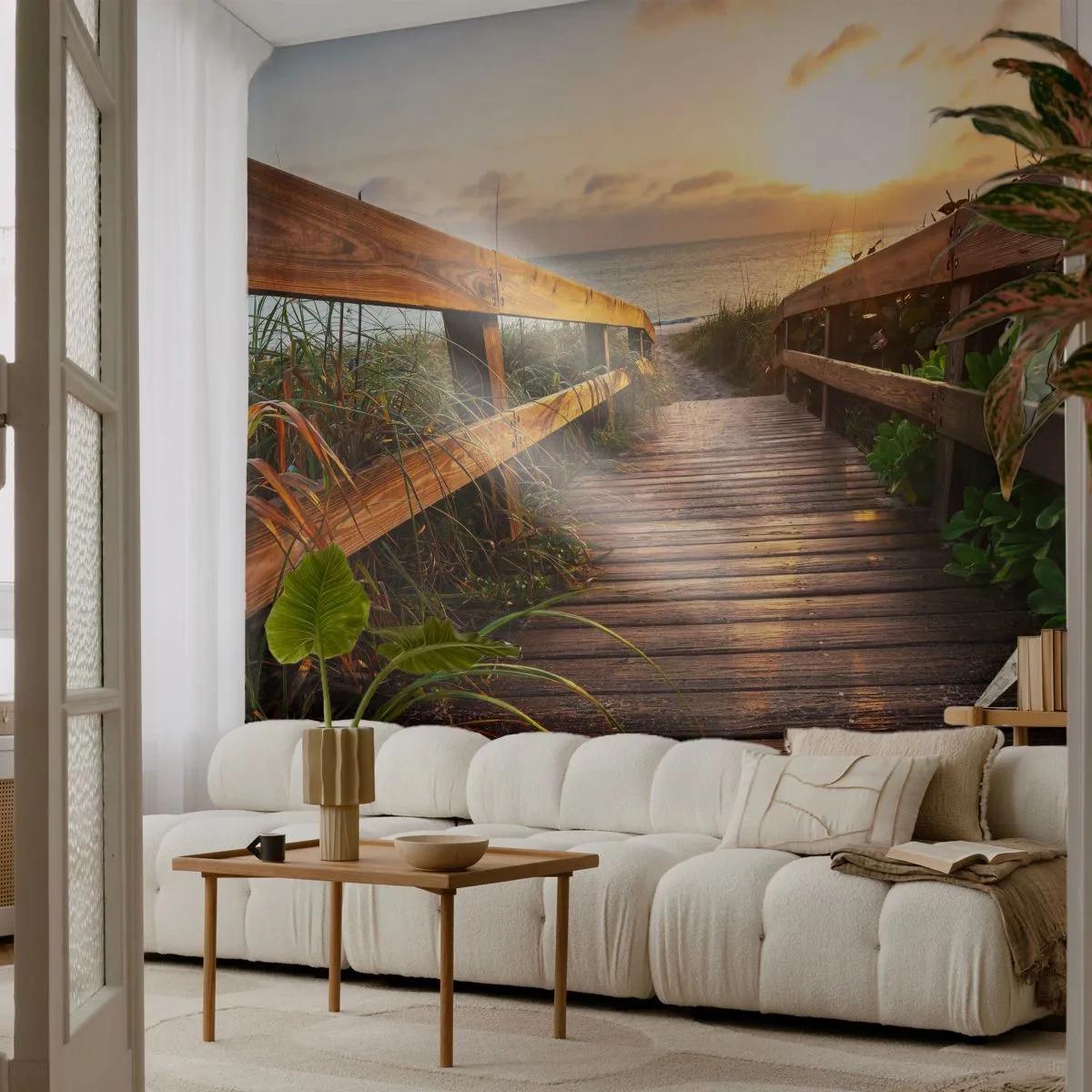 Selbstklebende Fototapete Deluxe Sticker - Und direkt ans Ufer - Landschaft, Meer, Holzbrücke - 450x315 cm